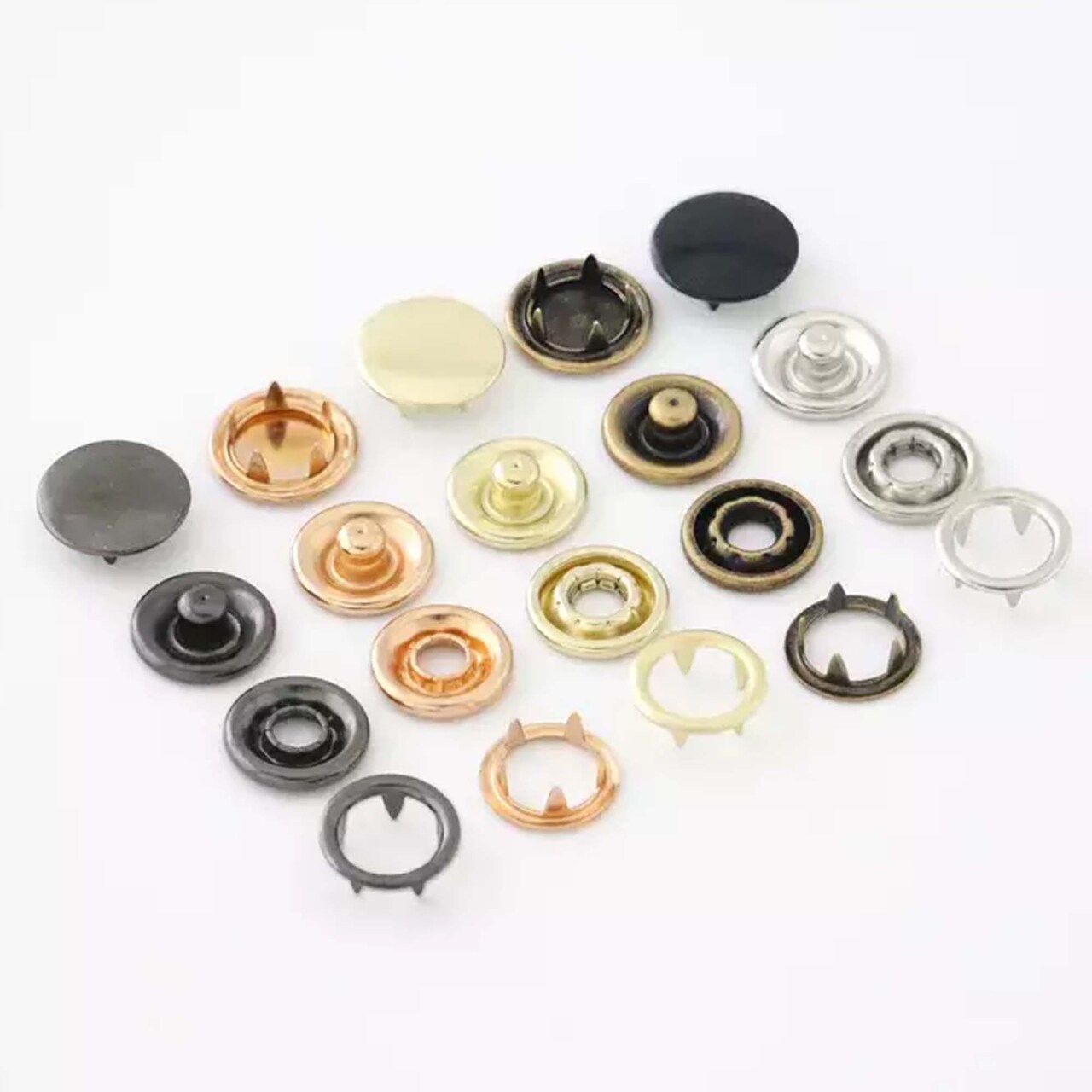 Metal Prong Ring Snaps with Button Cover 4-Part Set Durable Fabric Fasteners